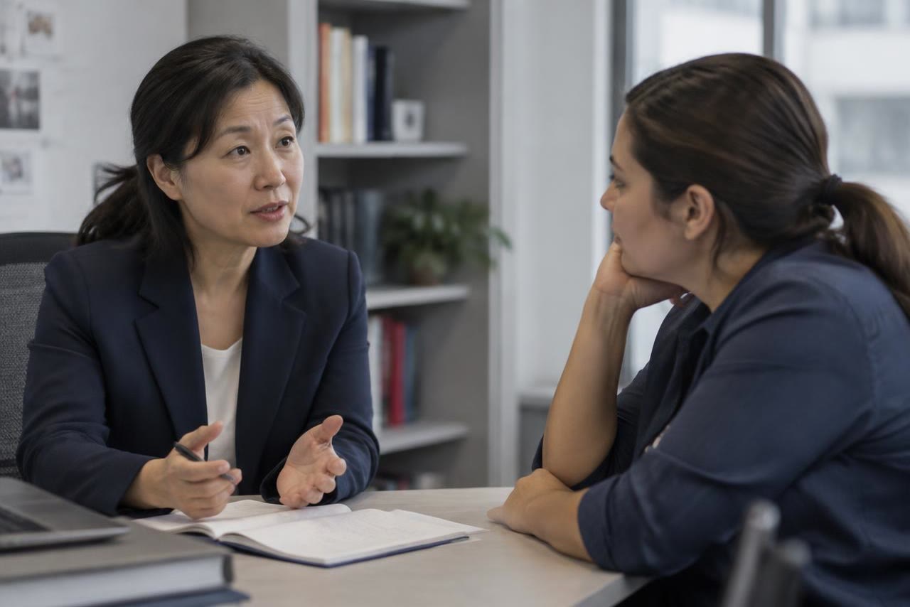Asesora académica conversando con una alumna