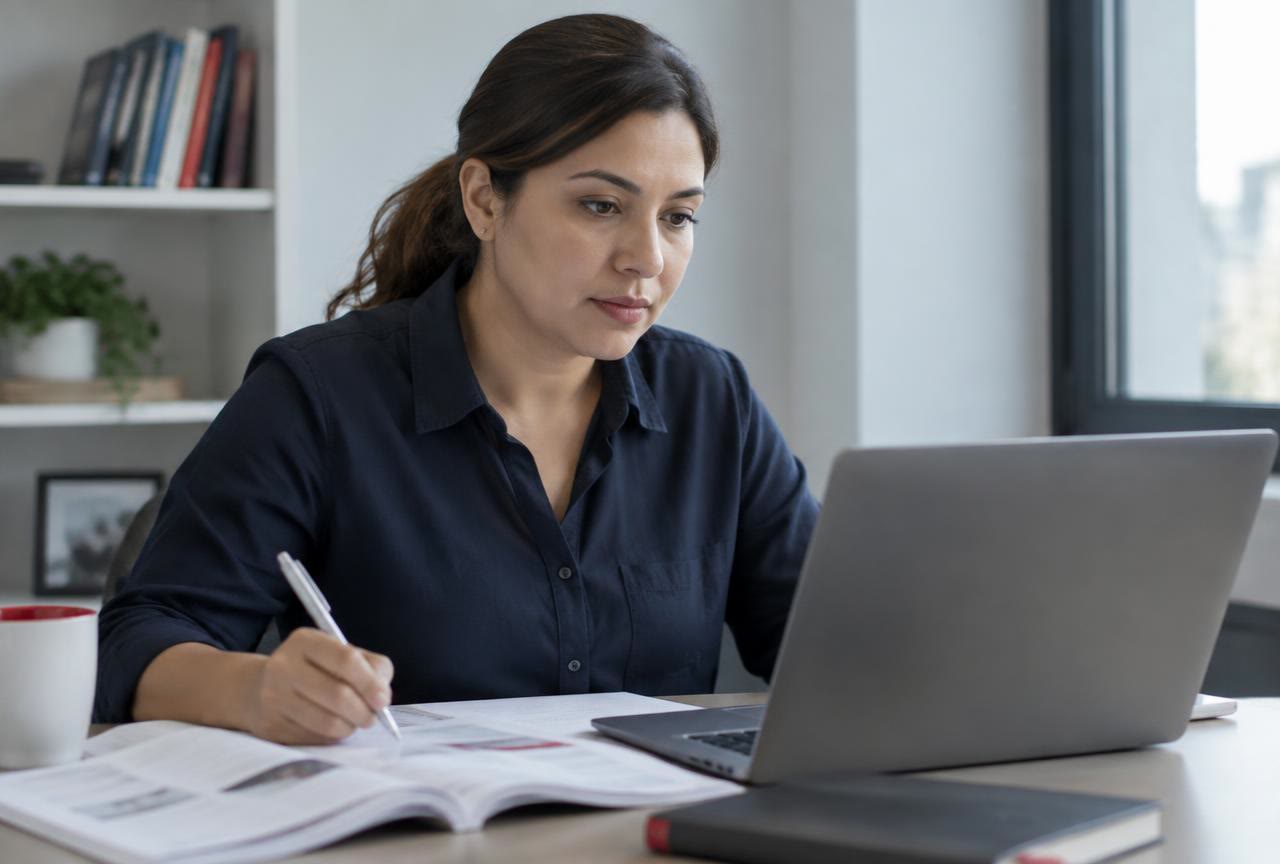 Profesional trabajando con el material del programa de desarrollo profesional