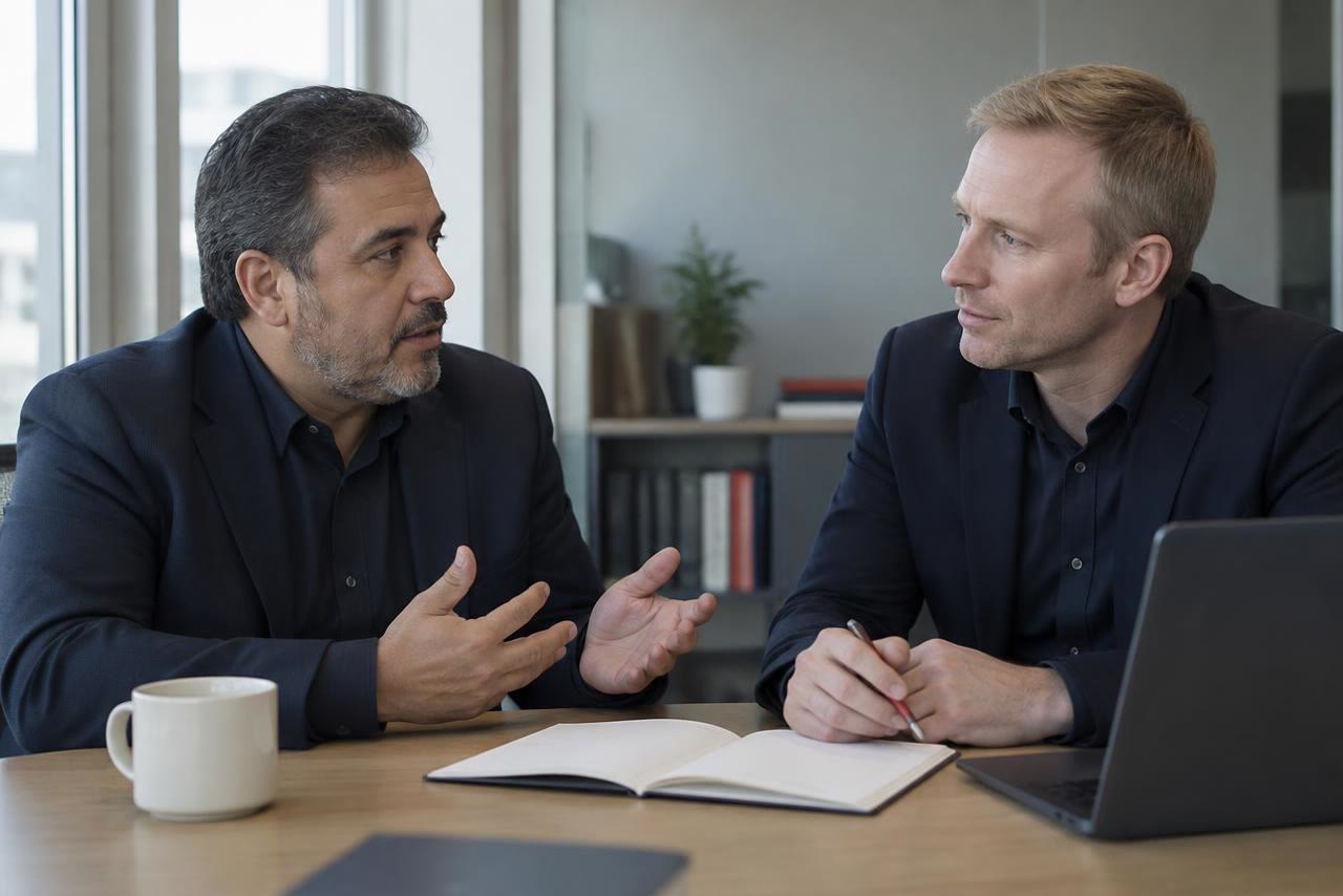 Dos personas conversando sobre por dónde empezar la certificación