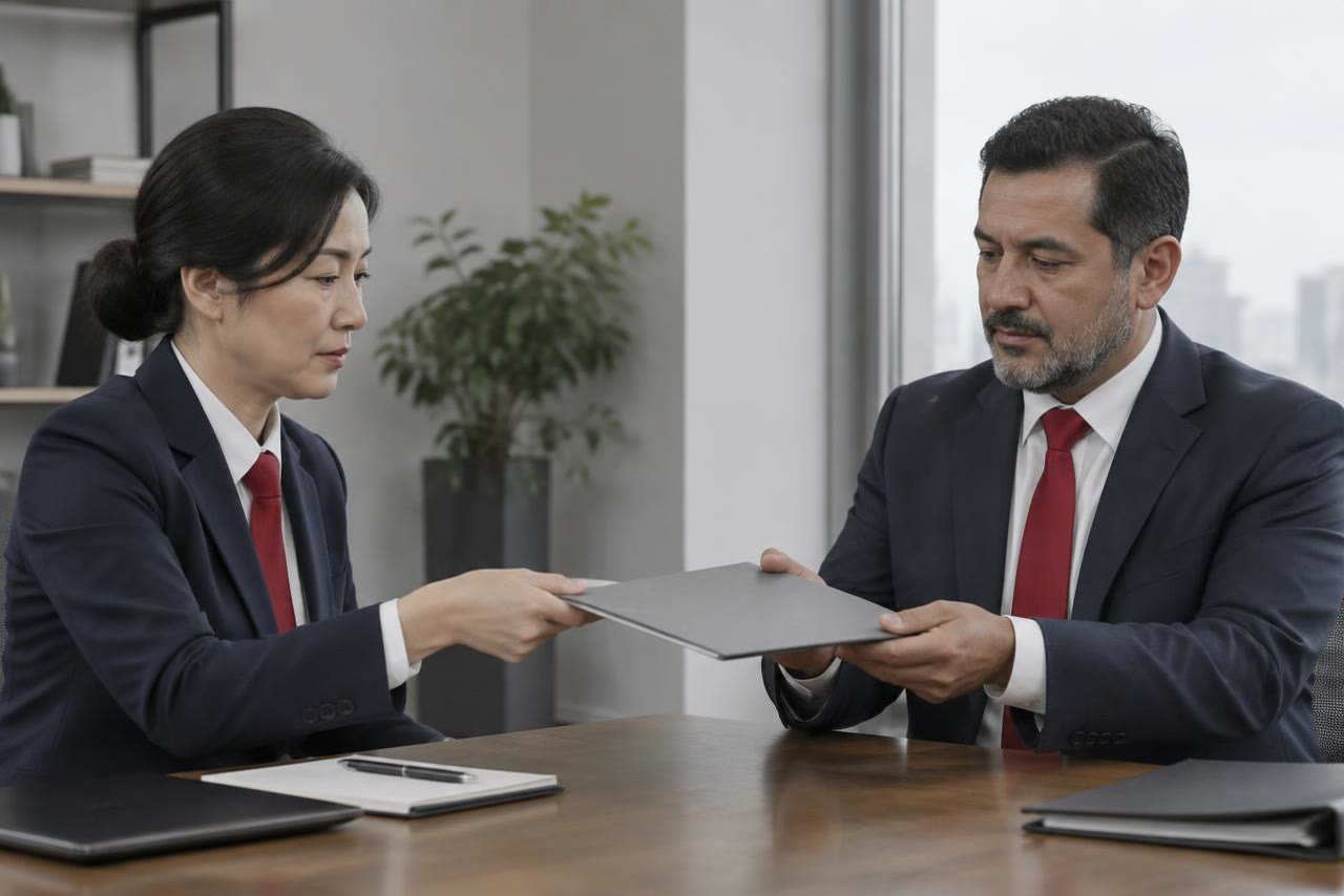 Entrega de la carpeta de certificación entre dos profesionales