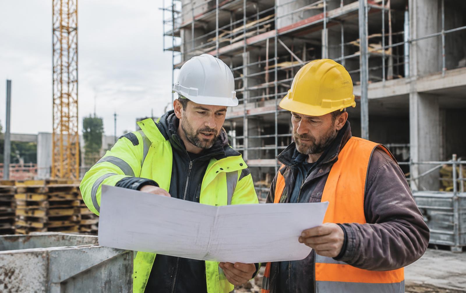 Escena ilustrativa: revisión de planos en una obra en construcción