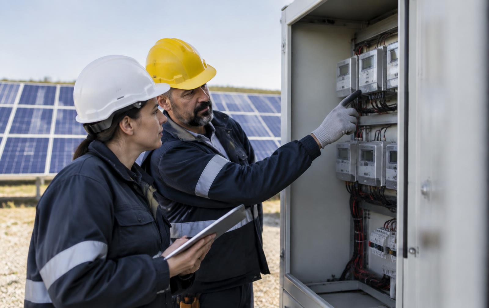 Escena ilustrativa: lectura de medidores en una instalación de energía solar