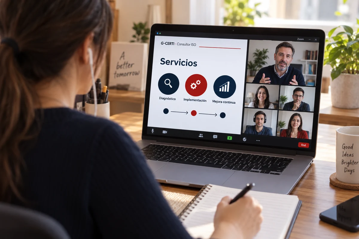 Una alumna participa de una clase de Consultor ISO por Zoom desde su computadora