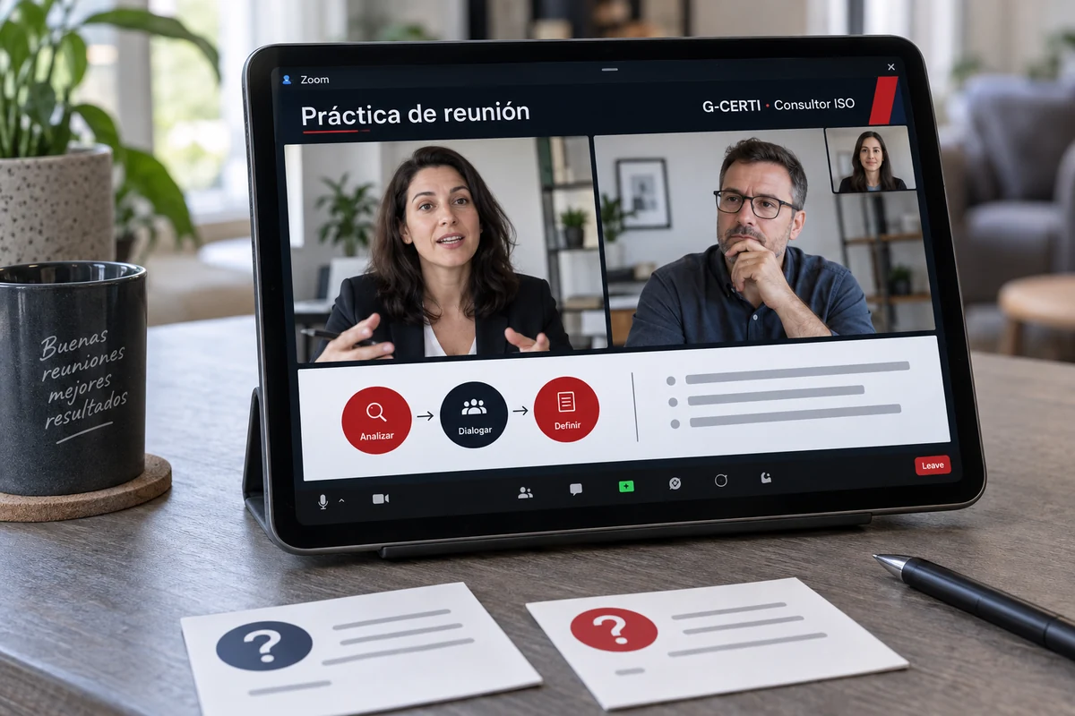 Práctica de una reunión online con observación, en una tableta