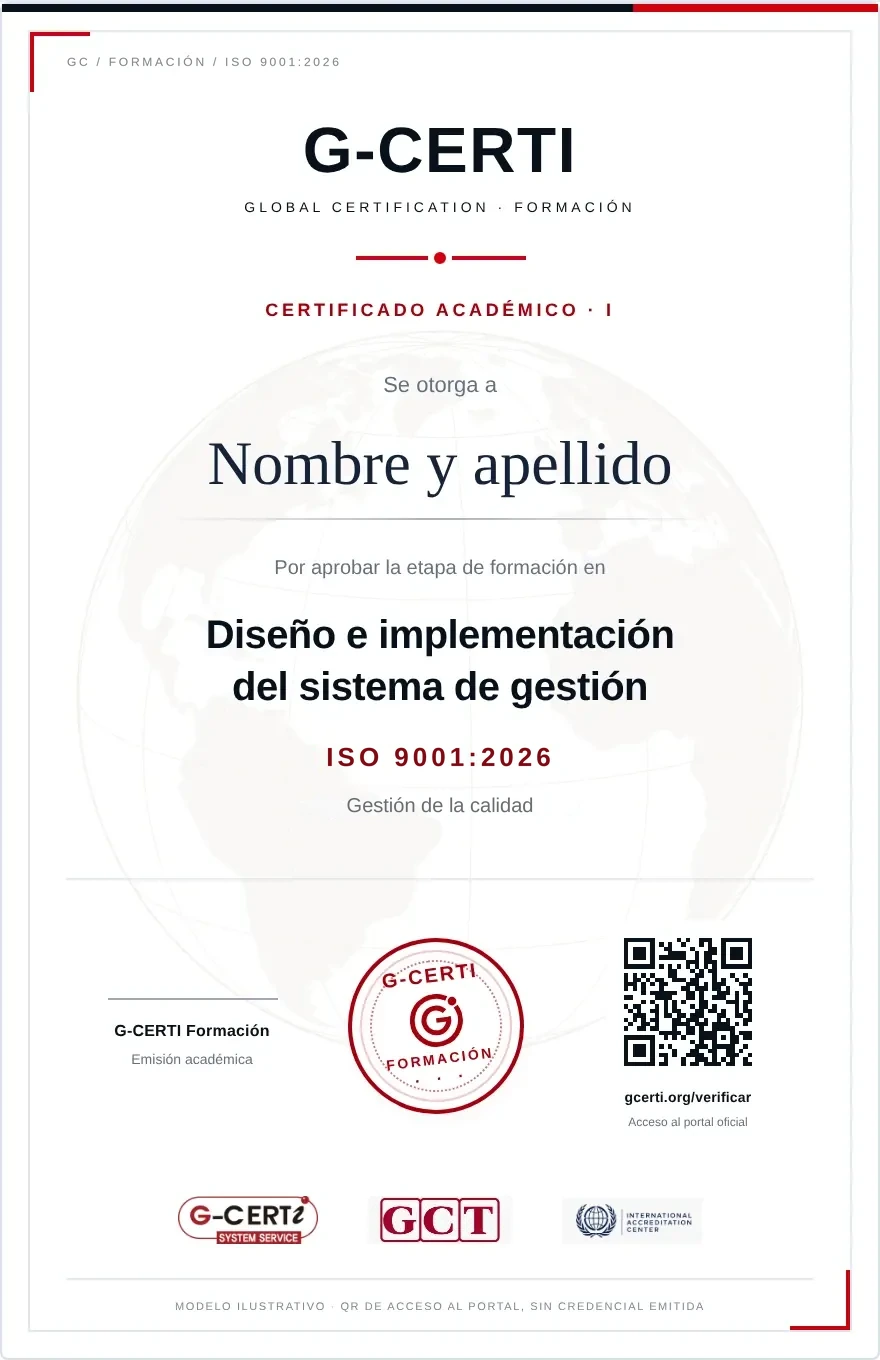 Modelo del certificado académico I · Diseño e implementación · ISO 9001:2026